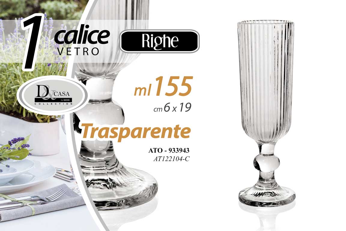 8025569933943 CALICE FLUTE VETRO RIGHE TRASPARENTE SPUMANTE PROSECCO TAVOLA 19X6CM 155ML - immagine 1