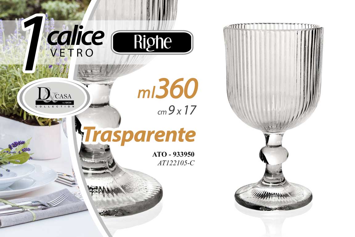 8025569933950 CALICE BICCHIERE VETRO RIGHE TRASPARENTE VINO ACQUA BEVANDE TAVOLA 17X9CM 360ML - immagine 1