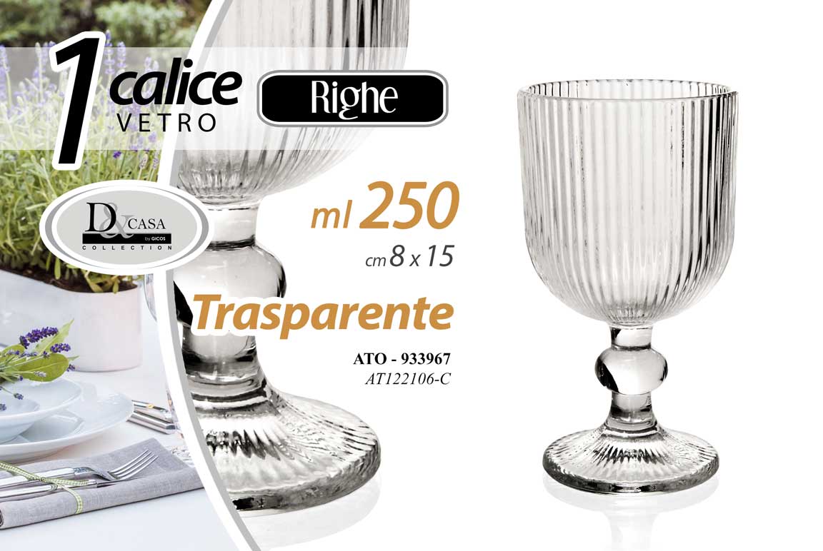 8025569933967 CALICE BICCHIERE VETRO RIGHE TRASPARENTE VINO ACQUA BEVANDE TAVOLA 17 CM 250ML - immagine 1