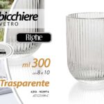 BICCHIERE IN VETRO RIGHE TRASPARENTE ACQUA BEVANDE TAVOLA CASA 10X8CM 300ML
