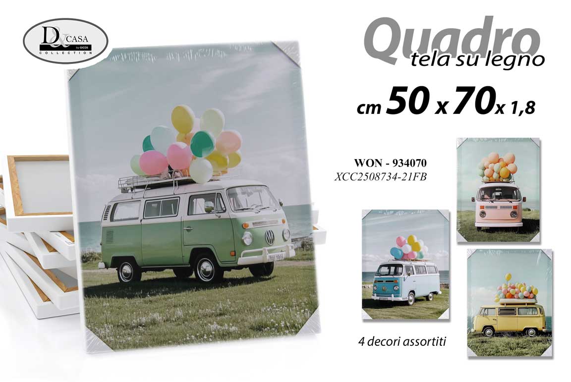 8025569934070 QUADRO STAMPA SU TELA Canvas LEGNO Epoca furgone Volkswagen Transporter T2 50*70 - immagine 1