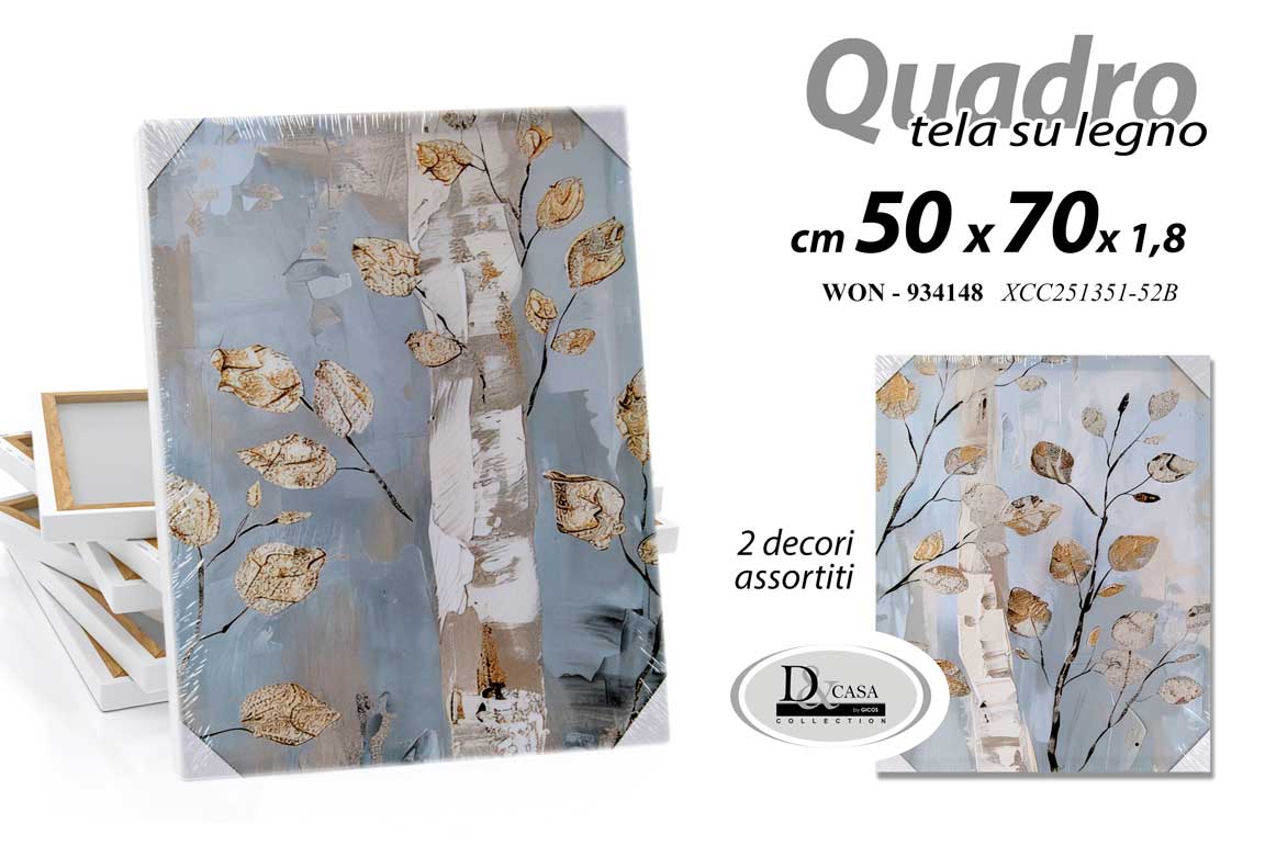 8025569934148 QUADRO STAMPA SU TELA Canvas LEGNO ALBERO FOGLIE BLU AZZURRO ASSORT 50*70 CM - immagine 1