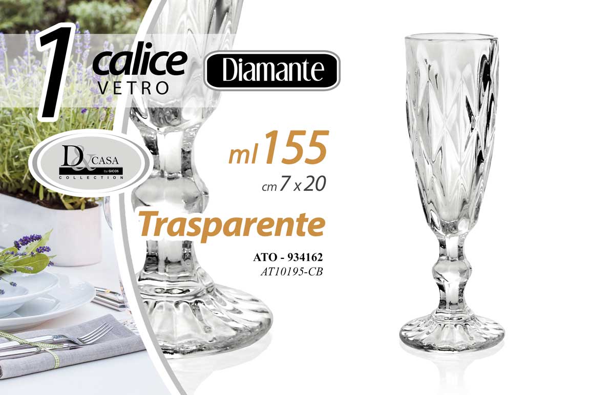 8025569934162 CALICE FLUTE VETRO TRASPARENTE DIAMANTE SPUMANTE PROSECCO TAVOLA 20X7CM 155ML - immagine 1