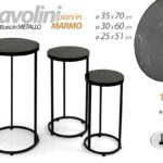SET 3 TAVOLINI TONDI COLONNE METALLO NERO TAVOLO TONDO PORTA PIANTE 70/60/50 CM