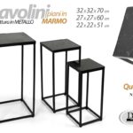 SET 3 TAVOLINI COLONNE IN METALLO NERO TAVOLO QUADRATO PORTA PIANTE 70/60/50CM