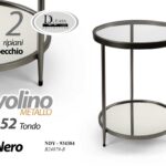 TAVOLINO TONDO METALLO NERO BASSO 2 RIPIANI ROTONDO PIANO VETRO 52*40 cm