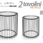 SET 2 TAVOLINI TONDI METALLO NERO TAVOLINO BASSO ROTONDO PIANO VETRO 51/47 cm