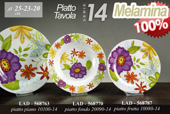 8025569568770 Piatto fondo melamina servizio floreale campeggio picnic barca fiori color 23*4 - immagine 1