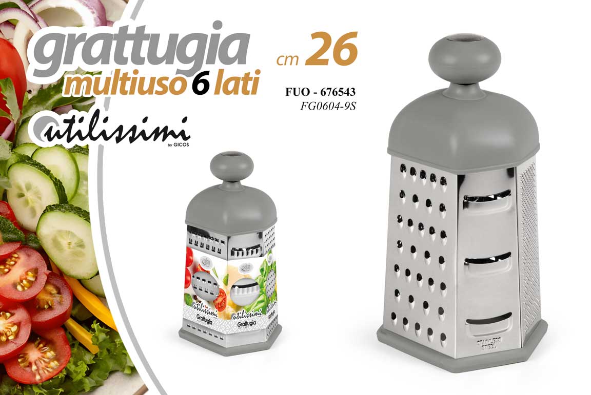 8025569676543 Grattugia multiuso 6 lati acciaio inox formaggio taglia verdure affetta 26x13x11 - immagine 1