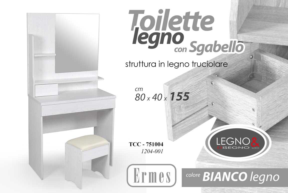 8025569751004 Mobile toilette trucco con specchio sgabello cassetto bianco moderno 155x80x40 - immagine 1