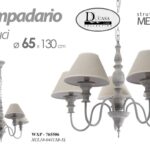 LAMPADARIO 5 LUCI METALLO BEIGE Lampada TELA Sospensione SHABBY CHIC 65*130 cm