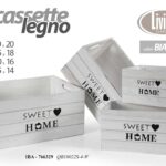 Cassette set 4 legno bianco contenitori portaoggetti shabby chic 40-35-30-25 cm