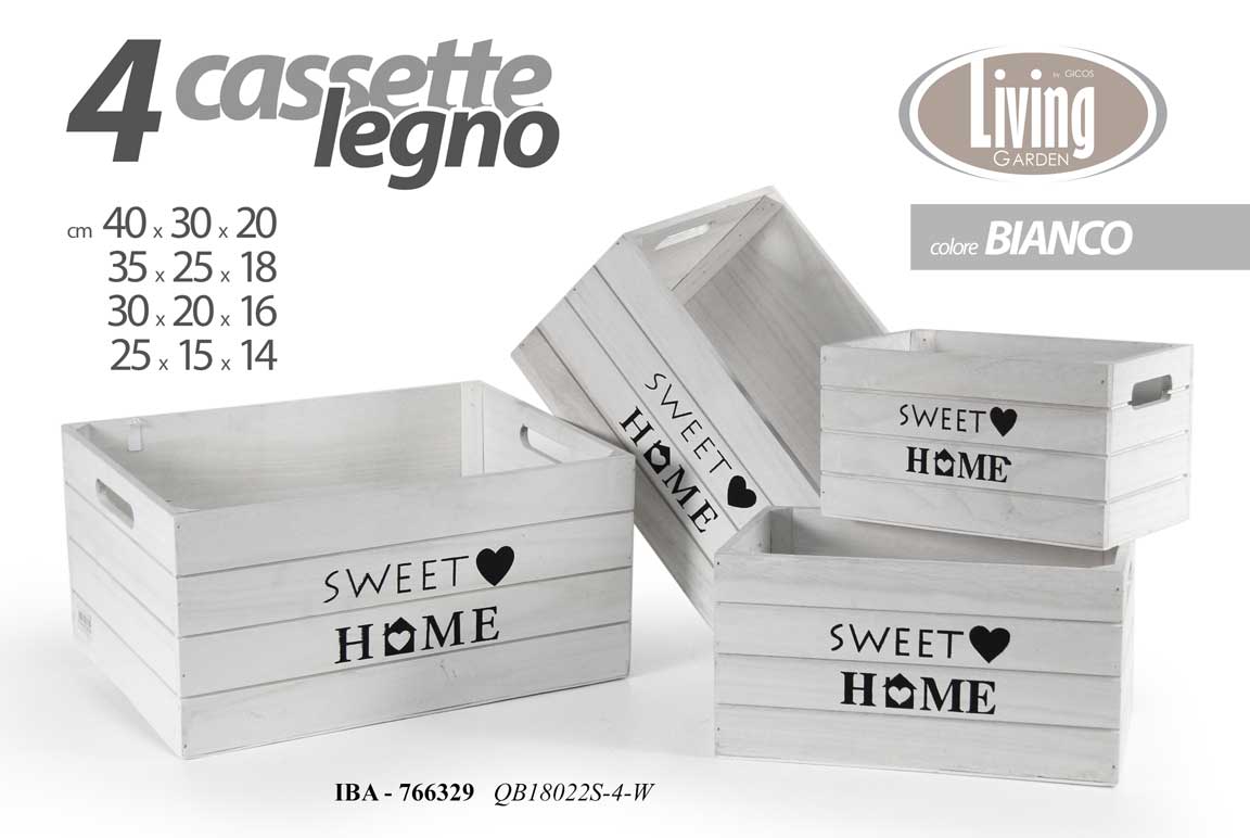 8025569766329 Cassette set 4 legno bianco contenitori portaoggetti shabby chic 40-35-30-25 cm - immagine 1