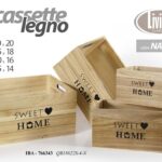 Cassette set 4 legno naturale contenitori portaoggetti cuore home 40-35-30-25 cm