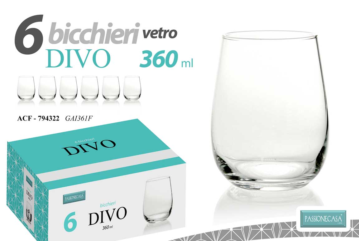 8025569794322 Set 6 bicchieri vetro trasparente acqua vino bibita tavola moderno 360 ml 11 cm - immagine 1
