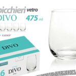 Set 6 bicchieri vetro trasparente acqua vino bibita tavola moderno divo 475 ml