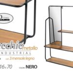 Specchio Specchiera parete Mensola moderno Pensile metallo nero legno 70x50x16