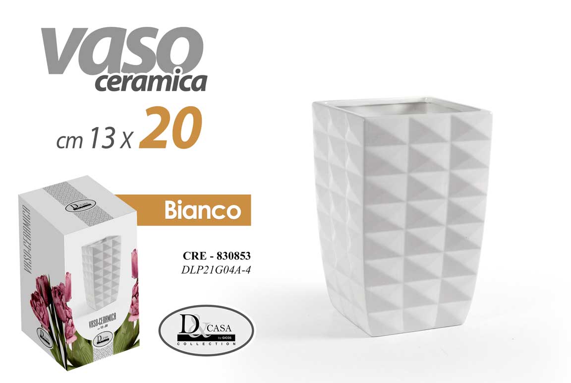 8025569830853 Vaso fiori quadrato ceramica bianca fioriera design moderno arredo casa 20x13 cm - immagine 1