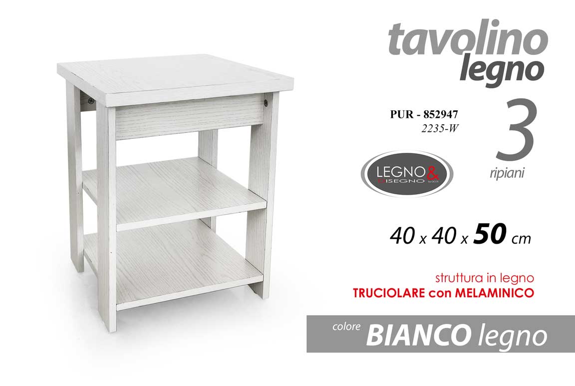 8025569852947 TAVOLINO TAVOLO SALOTTO DIVANO CUCINA BAGNO MODERNO BIANCO LEGNO 40*40*H50CM - immagine 1