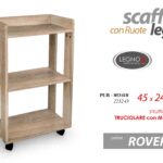 SCAFFALE MOBILETTO CON RUOTE CARRELLO CUCINA SALOTTO BAGNO ROVERE 45*24*H74cm