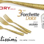 3 forchettine forchette dolce dessert acciaio inox oro martellato moderno 15 cm