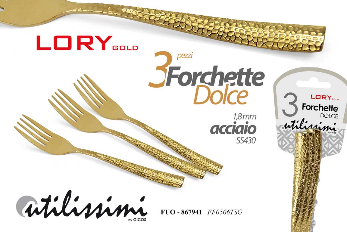 8025569867941 3 forchettine forchette dolce dessert acciaio inox oro martellato moderno 15 cm - immagine 1