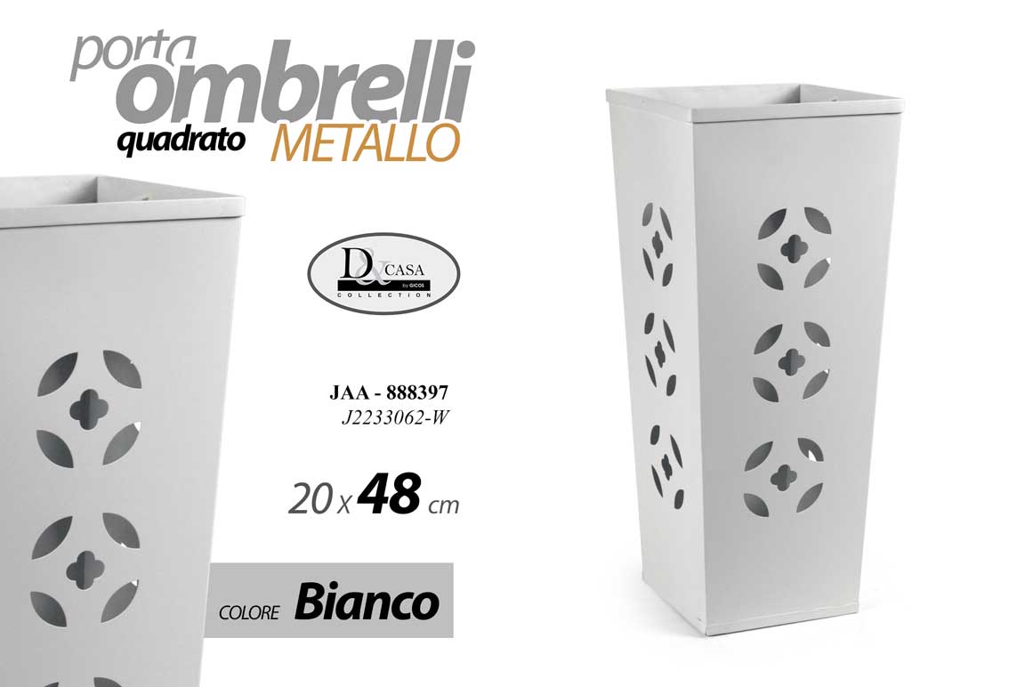 8025569888397 Portaombrelli quadrato metallo moderno bianco traforato loft casa ufficio 48 cm - immagine 1
