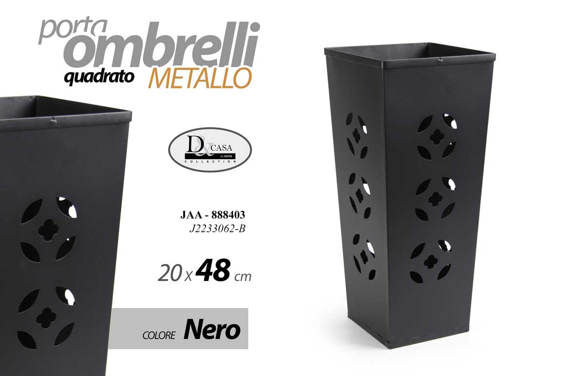 8025569888403 Portaombrelli quadrato metallo moderno nero traforato loft casa ufficio 48*20 cm - immagine 1
