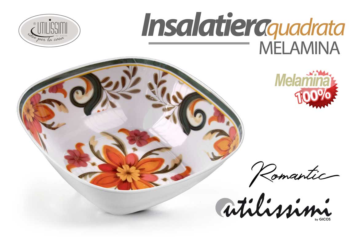 8025569905568 Ciotola insalatiera scodella quadrata melamina servizio fiori romantic 18*6 cm - immagine 1