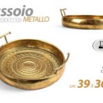 Vassoio centrotavola svuotatasche metallo oro tondo vintage moderno 39x36x11 cm
