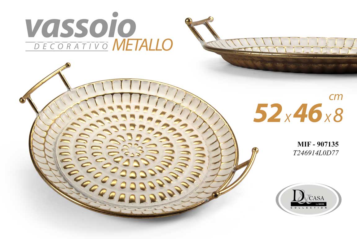 8025569907135 Vassoio centrotavola svuotatasche metallo oro bianco tondo vintage moderno 52 cm - immagine 1