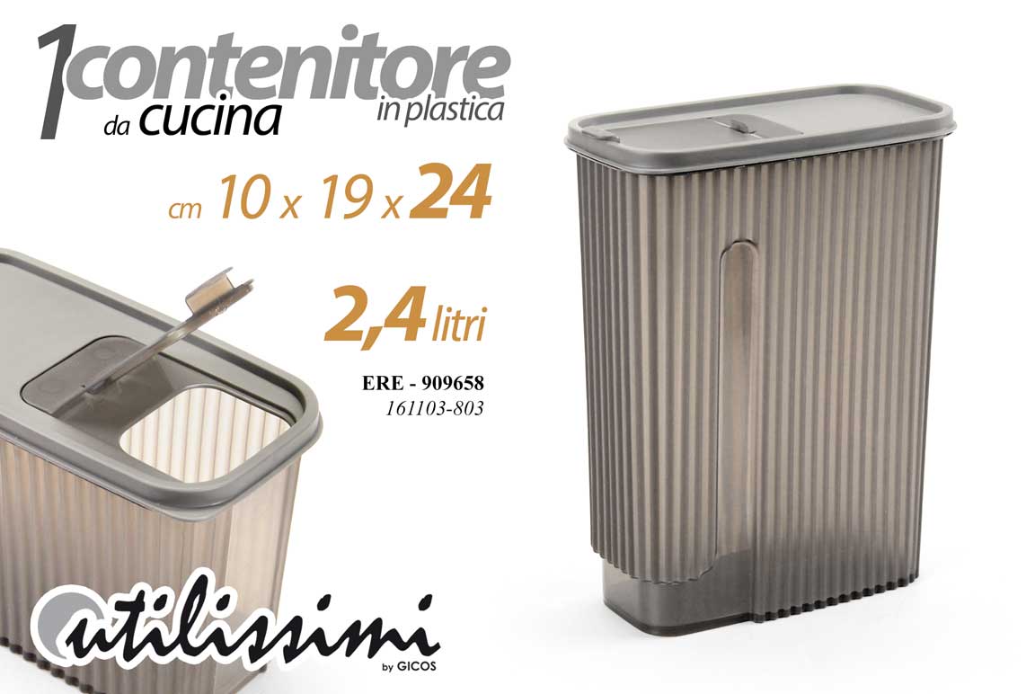 8025569909658 Contenitore cucina porta pasta cereali legumi dispensa plastica grigio 24x19x10 - immagine 1