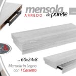 Mensola parete con cassetto comodino sospeso moderno bianco legno 60x24x8 cm