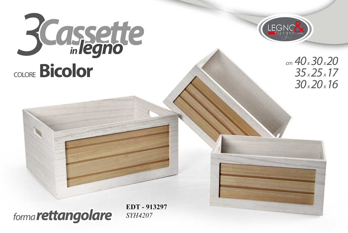 8025569913297 Cassette legno set 3 contenitori portaoggetti rettangolari bianche 40-35-30 cm - immagine 1