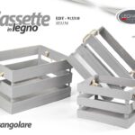 Cassette legno grigio set 3 contenitori rettangolari shabby chic 40-33-26 cm