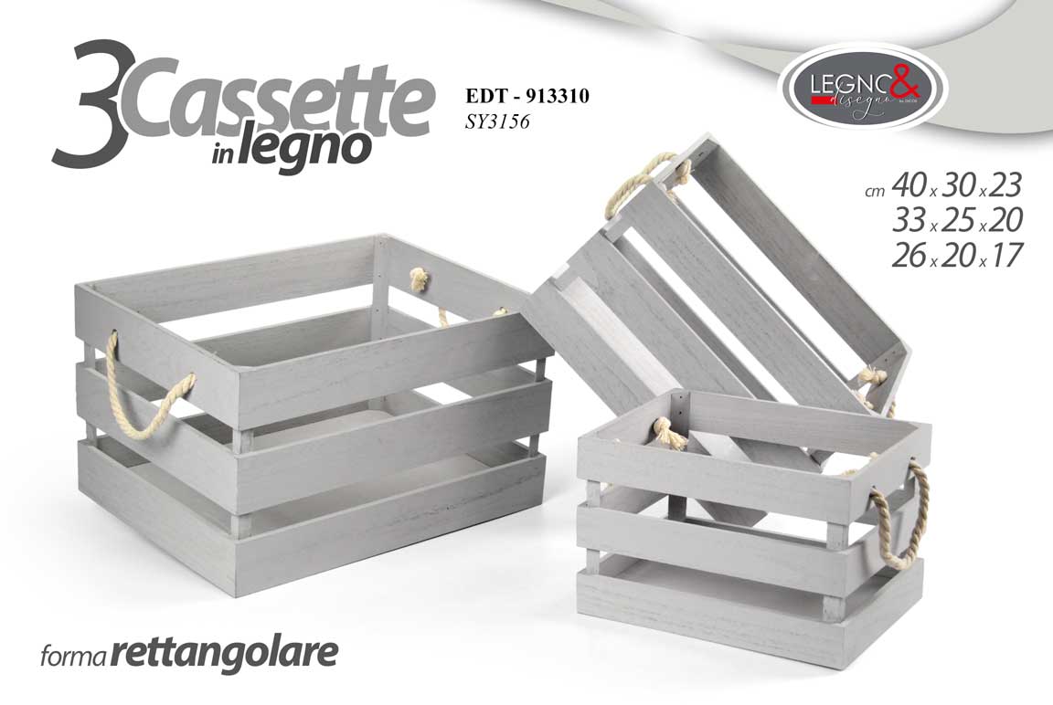 8025569913310 Cassette legno grigio set 3 contenitori rettangolari shabby chic 40-33-26 cm - immagine 1