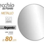 Specchio Specchiera parete tondo argento metallo moderno bagno ingresso 80 cm