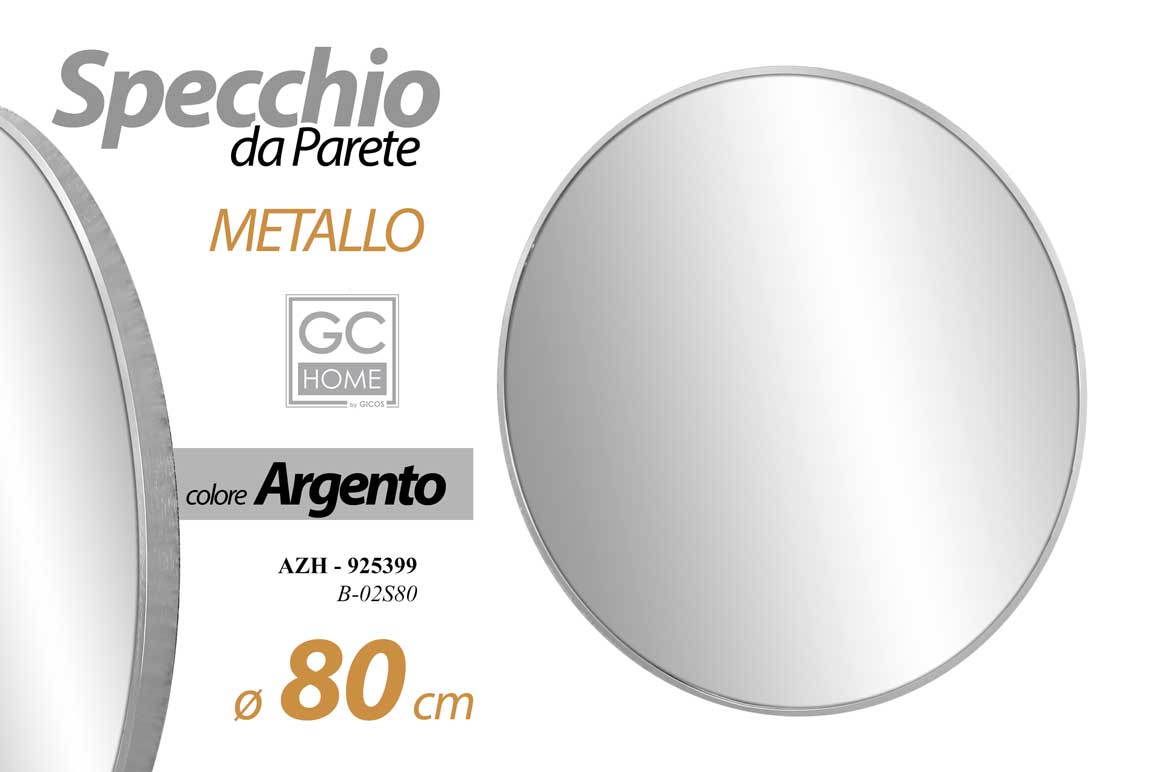 8025569925399 Specchio Specchiera parete tondo argento metallo moderno bagno ingresso 80 cm - immagine 1
