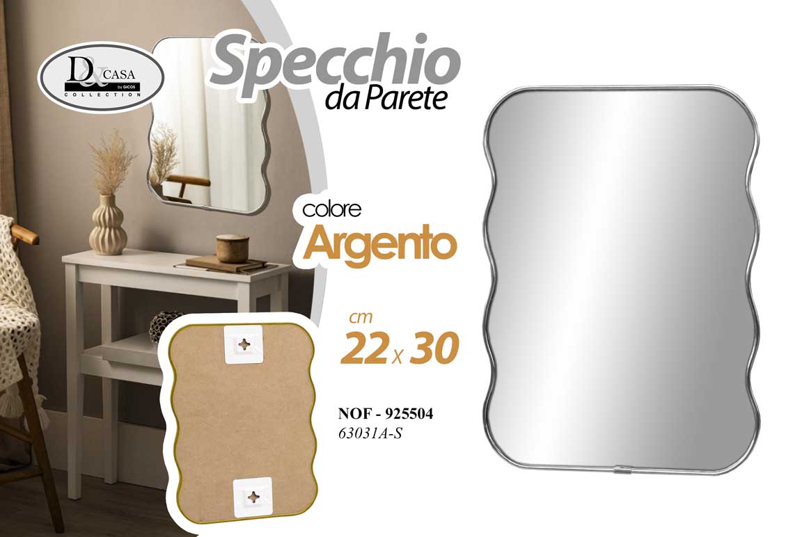 8025569925504 Specchio parete ondulato argento moderno design sagomato ingresso camera 30*22 - immagine 1