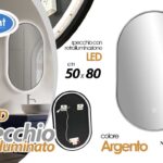 Specchio Specchiera parete led retroilluminato ovale argento bagno moderno 80 cm