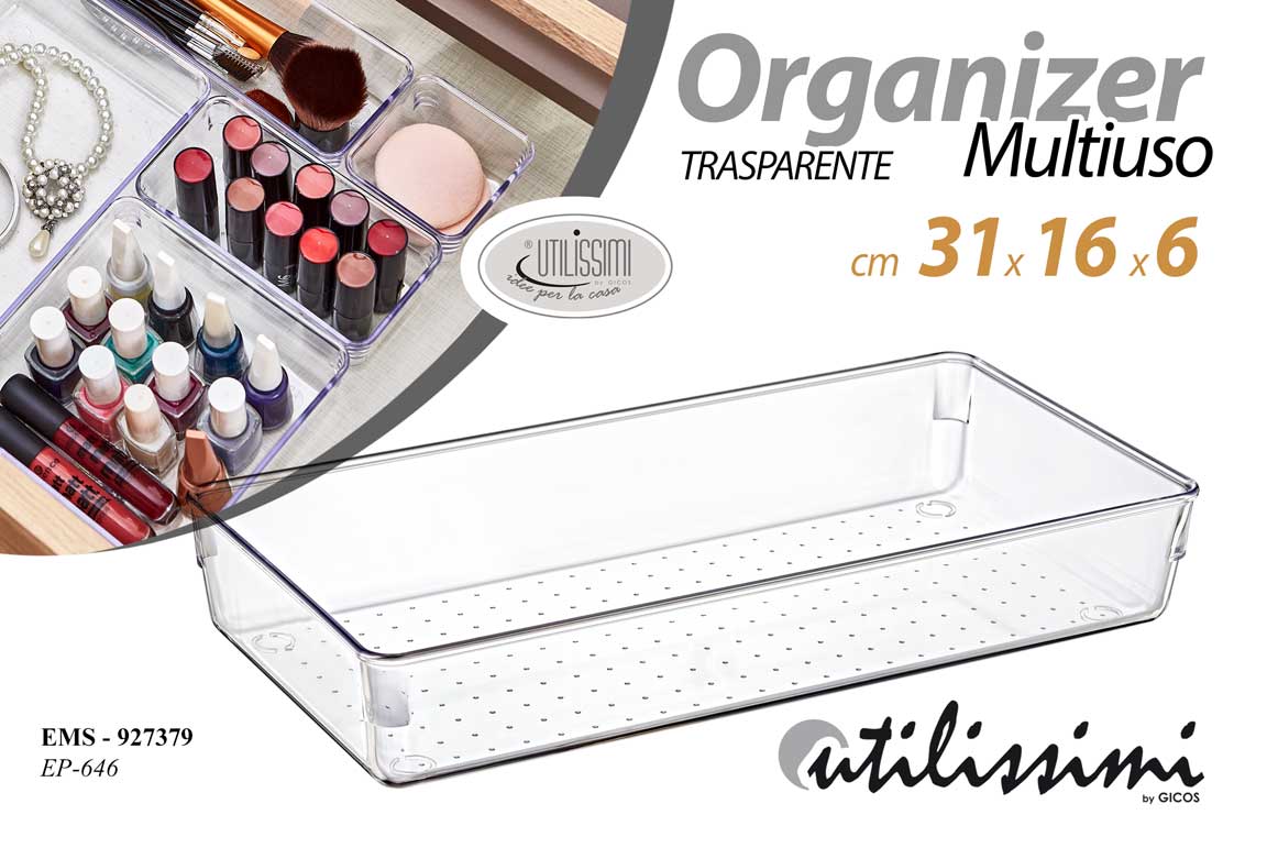 8025569927379 Organizer frigo cucina bagno trucco cassetti salvaspazio plastica trasp 31x16x6 - immagine 1