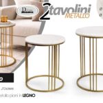 2 tavolini rotondi classico moderno bianco mdf metallo oro impilabili 55-40cm