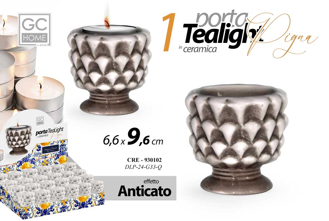 8025569930102 Porta candela tealight pigna ceramica bianca eff anticato stil sicilia 7*6 cm - immagine 1