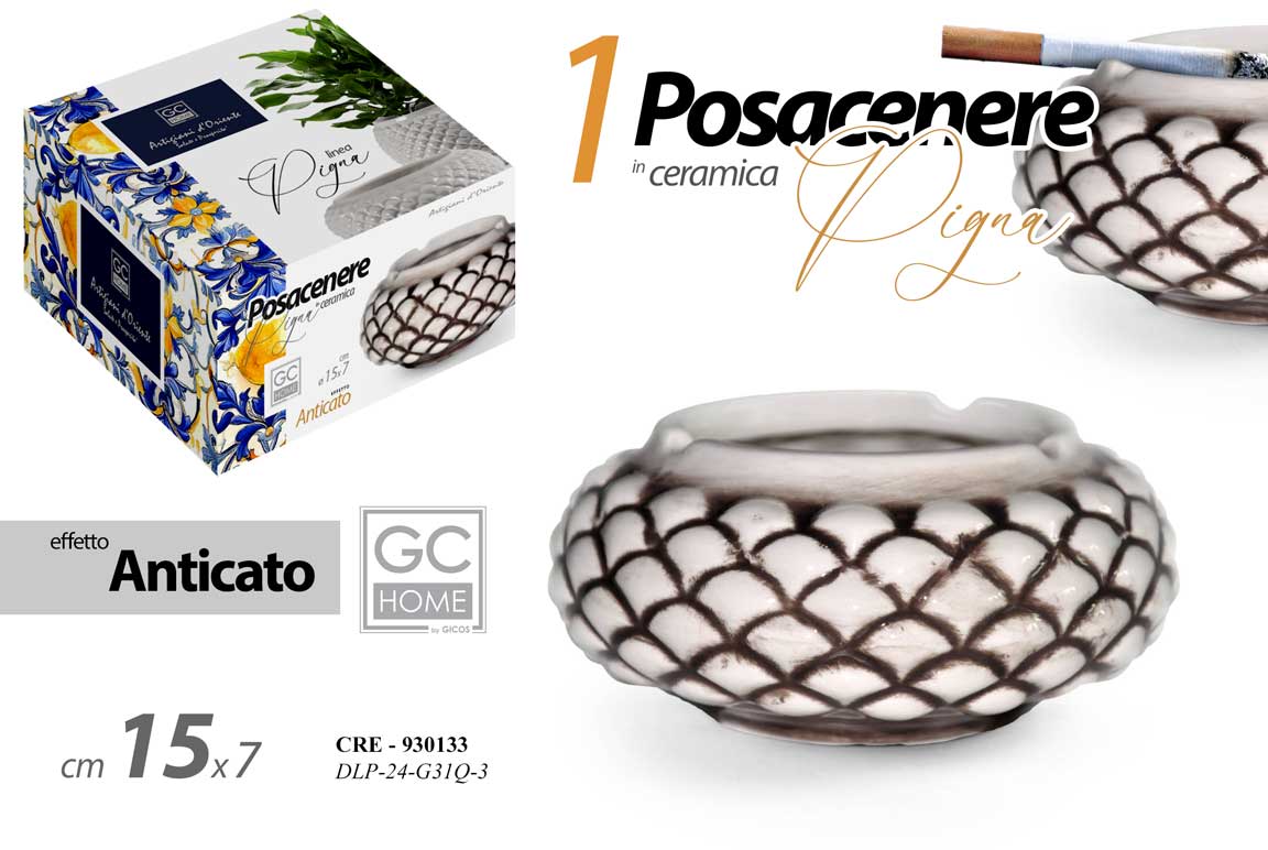 8025569930133 Vaso centrotavola ciotola pigna ceramica pianta eff anticato stil sicilia 15*7 - immagine 1
