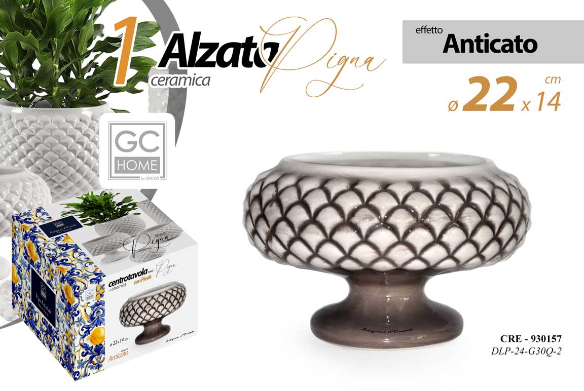 8025569930157 Vaso alzata pigna fiori pianta ceramica eff anticato stile sicilia moderno 22*14 - immagine 1