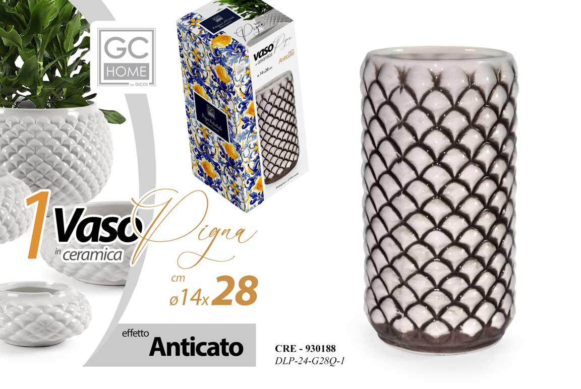 8025569930188 Vaso pigna fiori ceramica effetto anticato stile sicilia design moderno 28 cm - immagine 1