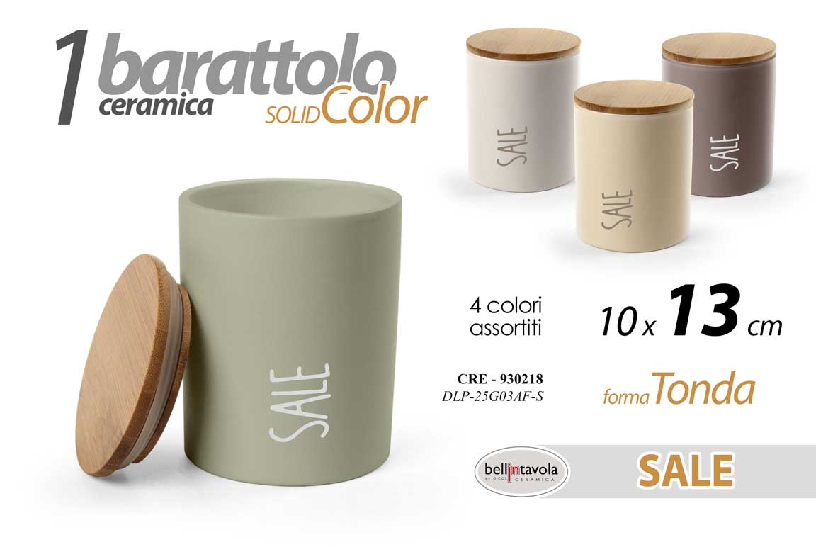 8025569930218 Barattolo sale cucina ceramica tappo ermetico legno contenitore portasale 13x10 - immagine 1