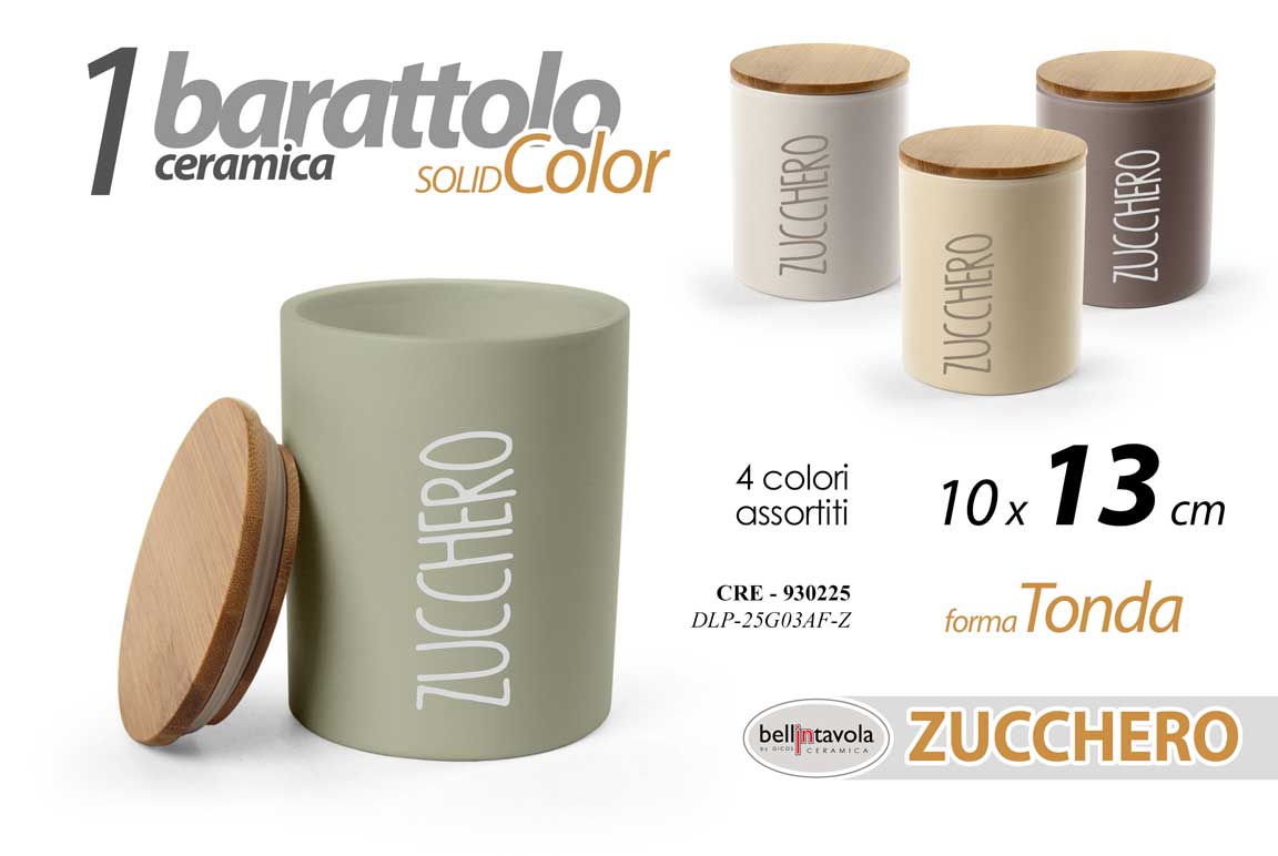 8025569930225 Barattolo zucchero cucina ceramica tappo ermetico legno moderno color ass 13x10 - immagine 1