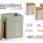 Biscottiera quadrata barattolo biscotti ceramica tappo legno color 17x13x13 cm