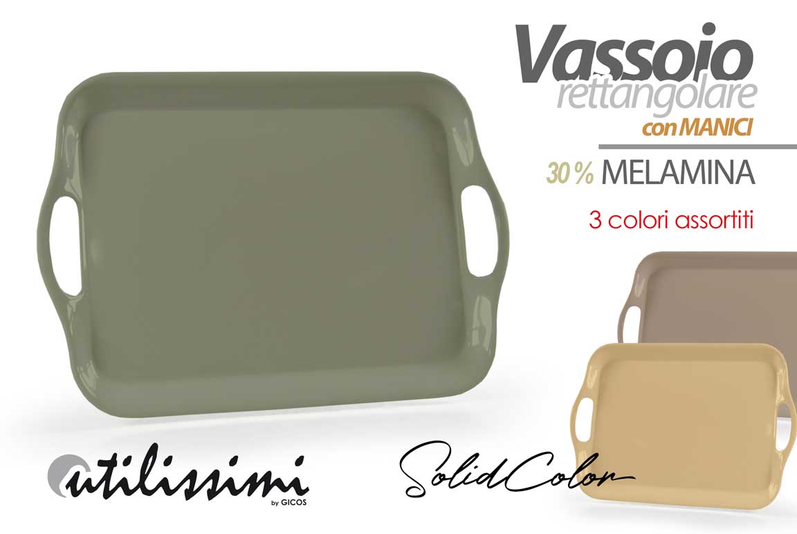 8025569930423 Vassoio rettangolare melamina manici colazione buffet bibite cucina ass 41*29*2 - immagine 1